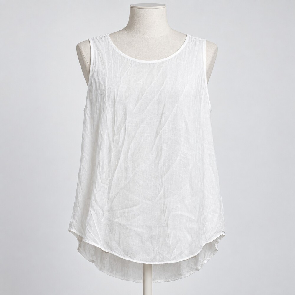Cristina B Medium White Sleeveless Blouse Layered Hem Lightweight